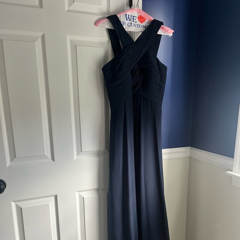Levkoff Crisscross‎ Neck Chiffon A-line Navy Gown